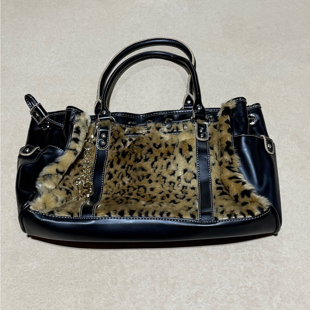 Apt. 9 Faux Leopard Print Satchel with Black Trim and Gold Charm - Picture 2 of 16